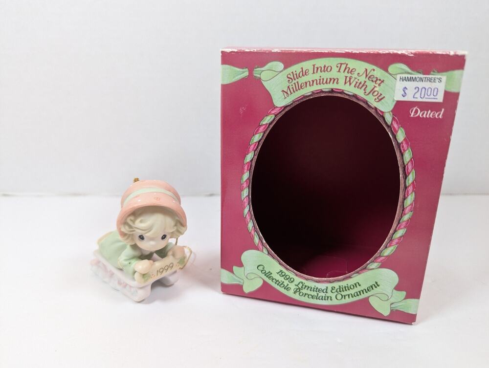 1999 Precious Moments Christmas Ornament Slide Into The Next Millennium with Joy
